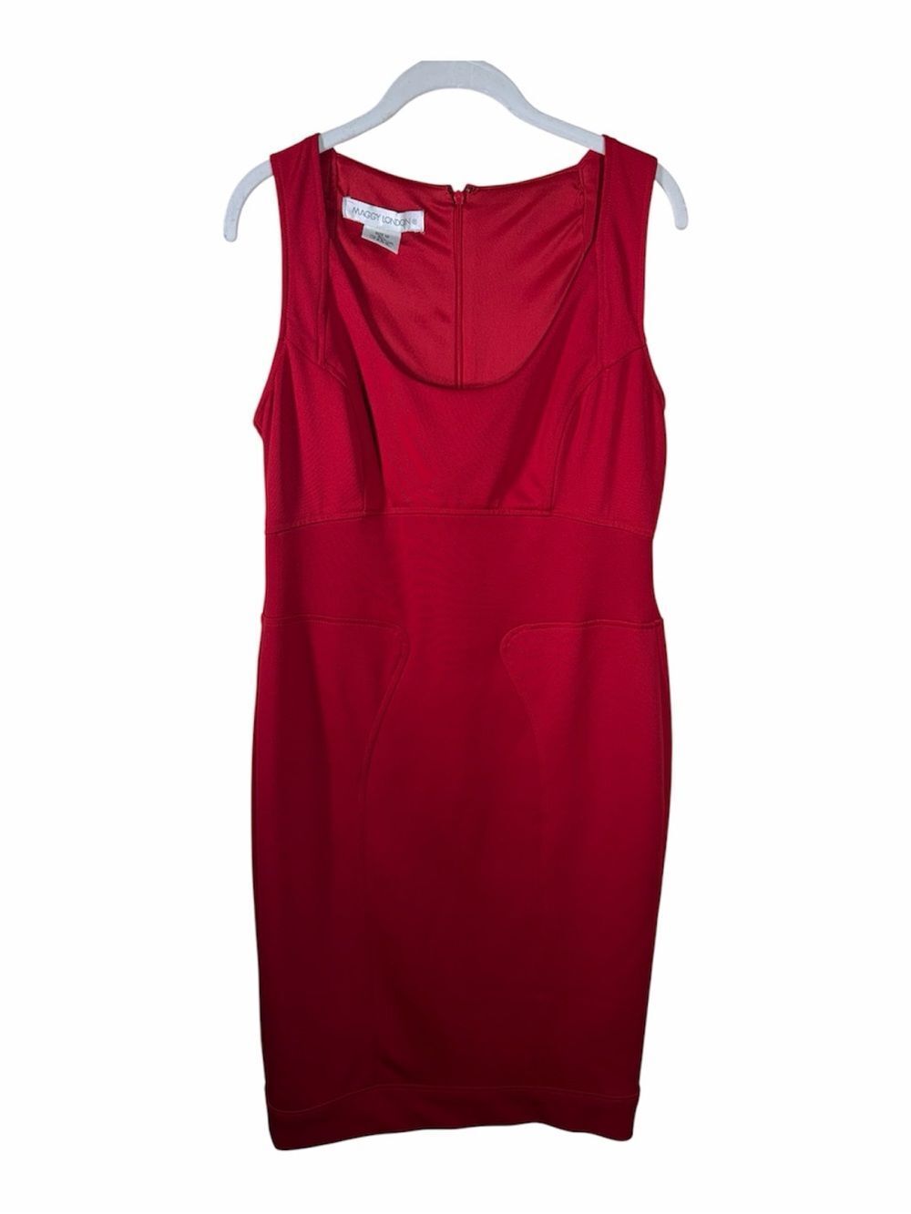 Maggy London Midi Red U-Neck Dress Knee Length Women’s Size 12 Bodycon